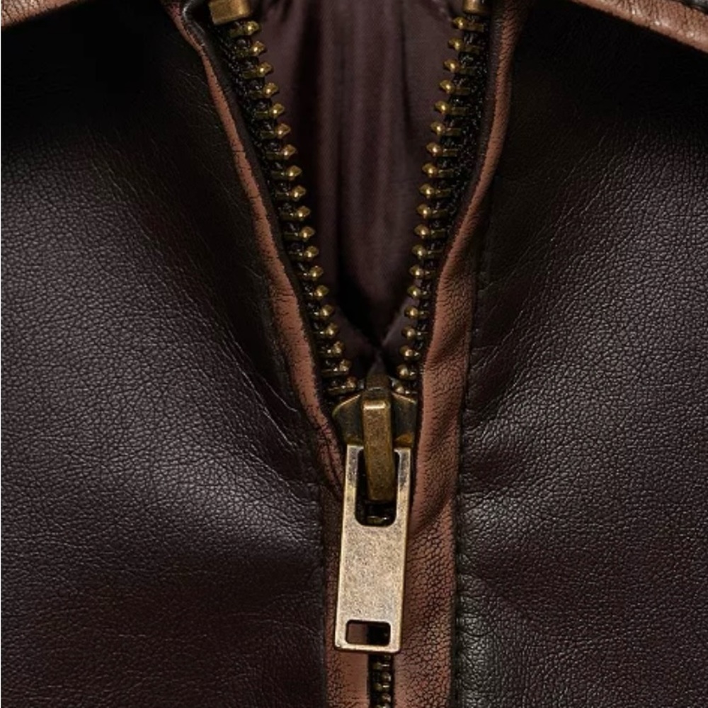 Mango Dark Brown Leather Jacket with Contrast Stitching - Picture 6 of 11